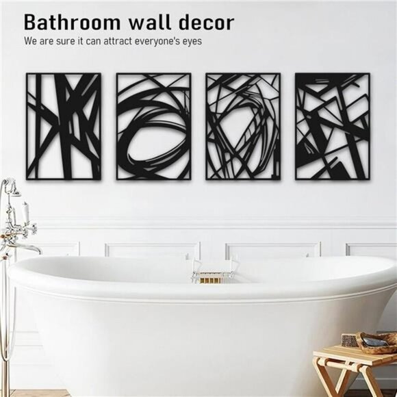 Black Metal Wall Art Set of 4 Modern 3D Abstract Decor for Bedroom Living Room - Picture 4 of 7